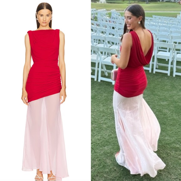 L'Academie by Marianna Enoa Maxi Dress in Red & Light Pink Small NEW with tags!